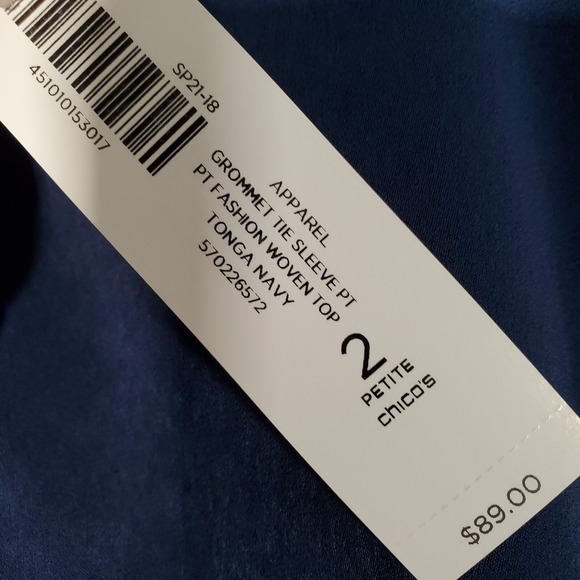 Chicos Women Grommet Sleeve Top Size 2 Petite US 12 Blue Office Event Blouse - Picture 6 of 13